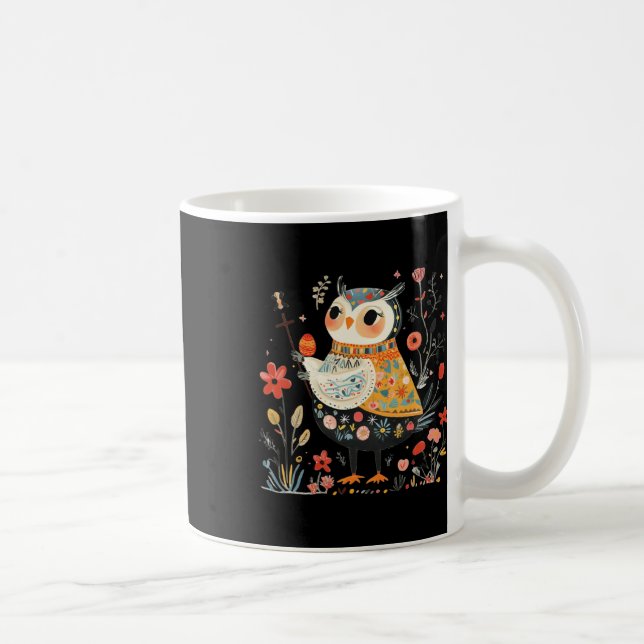 Weiser Eulen-Wächter - Osterei-Folkart  Kaffeetasse (Rechts)