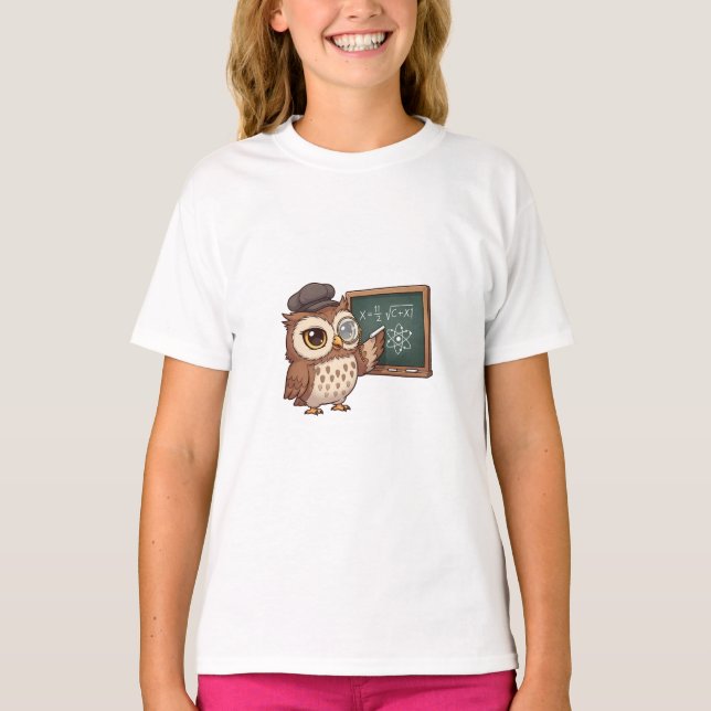Weiser Professor Eule Mathe Wissenschaft Kinder T-Shirt (Vorderseite)