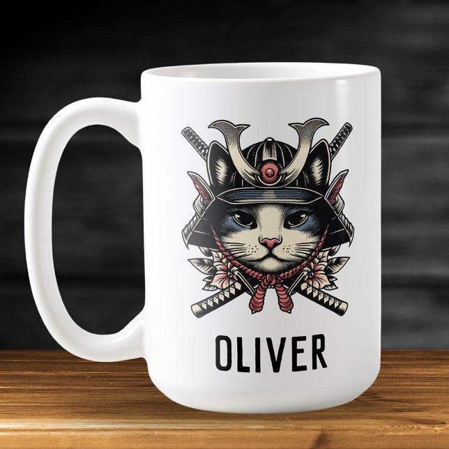 Weiser Samurai-Krieger-Katze Kaffeetasse (Von Creator hochgeladen)