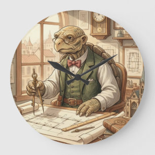 Weiser Schildkröten-Architekt Vintage-Büro-Wanduhr Große Wanduhr
