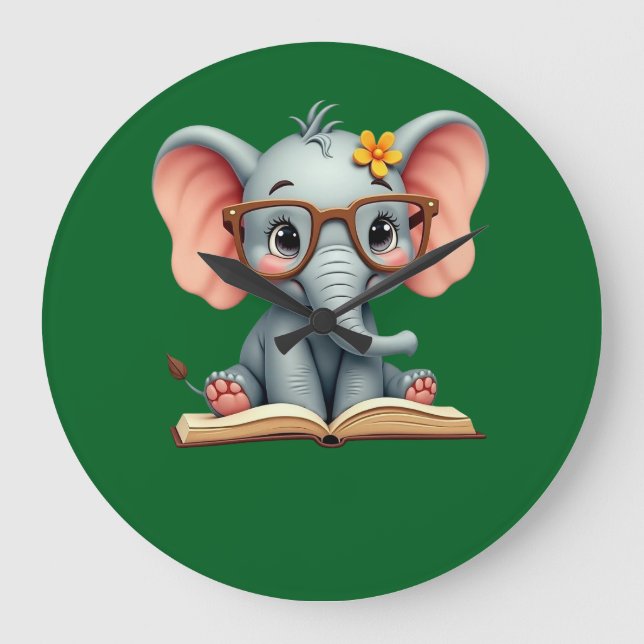 Weises Baby-Elefant Große Wanduhr (Vorderseite)