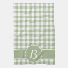 Weises Grün-Gingham-Monogramm-Geschirrtuch Handtuch