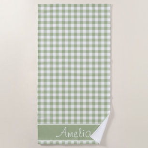 Weises Grün-Gingham-Muster   personalisiert Strandtuch
