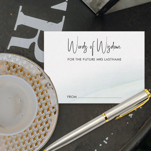 Weisheit Brautparty Weicher grüner Schlag Hinweiskarte (Bridal shower activity cards for guests to offer you some advice or words of wisdom)