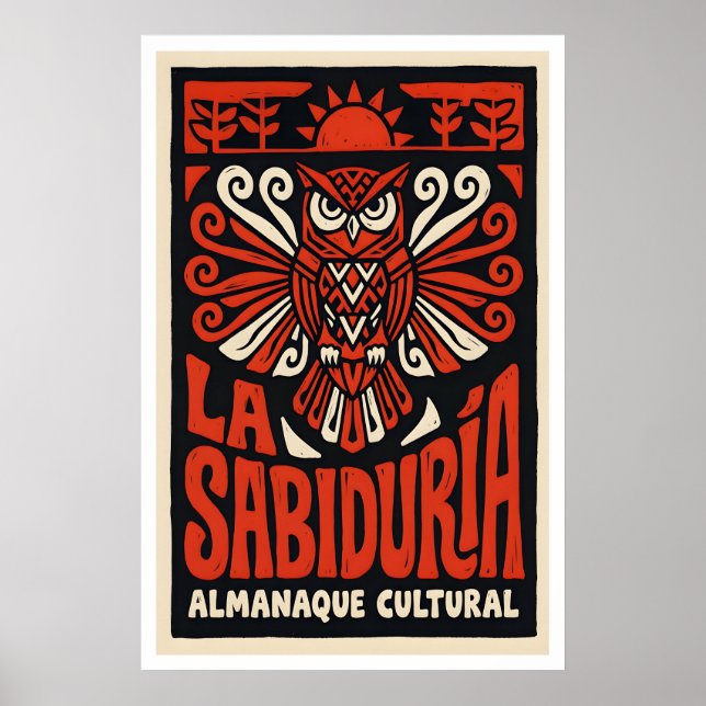 Weisheit Eule Poster Fette Rote und Schwarze Volks (Vorne)