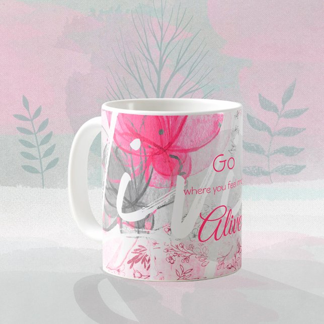 Weisheit Pink Floral Wasserfarbe Typografie Kaffeetasse (Wisdom Pink Floral Watercolor Typography Coffee Mug ©Susanne Sachers - Sunny Mind Design 🌞)