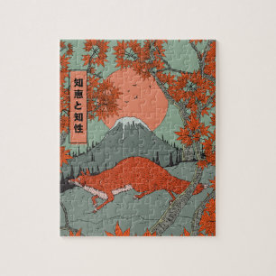 Weisheit und Intelligenz Vintage japanische Fuchs  Puzzle