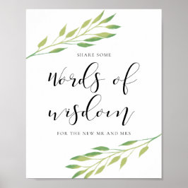 Weisheit Watercolor verlasse Hochzeitszeichen Poster
