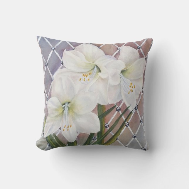 WEISS AMARYLLIS MIT MONOGRAMM KISSEN (Vorderseite)