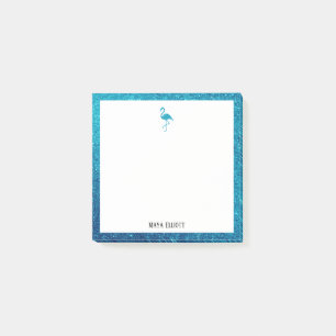 Weiß auf Aquamarinen Imitaten Glitzer Flamingo & B Post-it Klebezettel