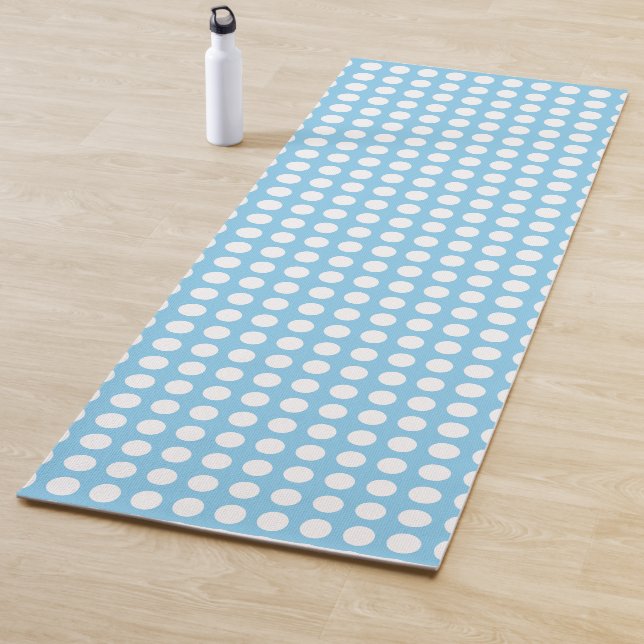 Weiß auf Baby Blue Große horizontale Polka Punkte Yogamatte (Beispiel)