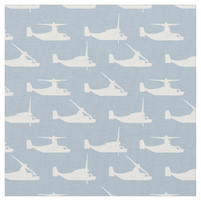 Weiß auf Blassblau V-22 Osprey Muster Fabric Stoff (Nahaufnahme)