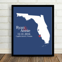 Weiß auf Blau, Florida Staat Map 8.5"x11" Print