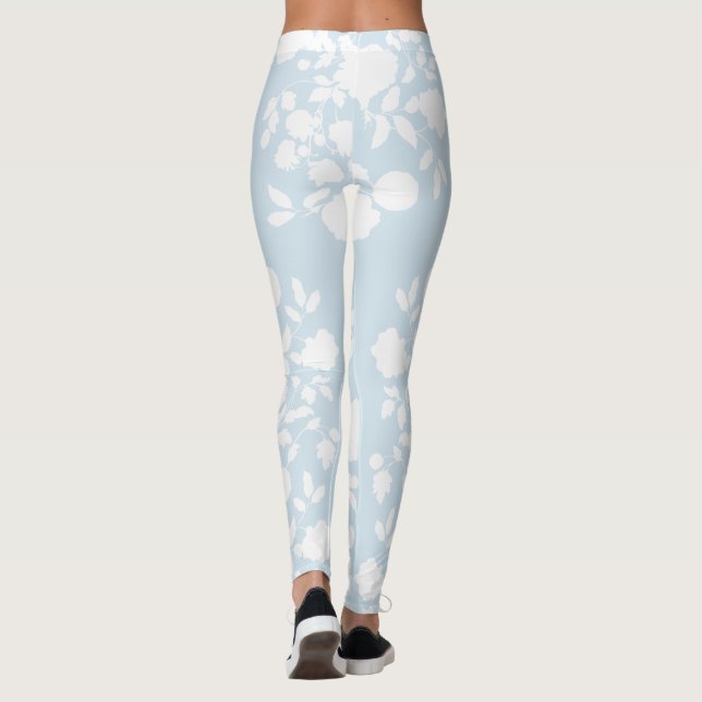 Weiß auf blauem BlumenToile kundenspezifischem Leggings (Rückseite)