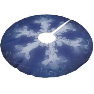 Weiß auf blauschwarzer Schneeflocke Polyester Weihnachtsbaumdecke