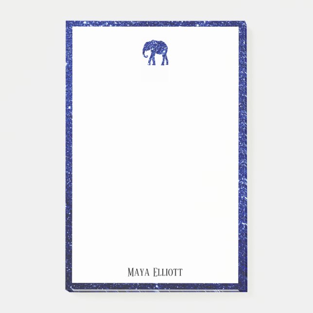 Weiß auf Blue Imitats Glitzer Elephant & Border, N Post-it Klebezettel (Vorderseite)