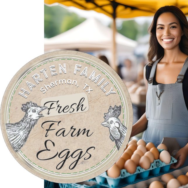 Weiß auf Kraft Bauernhof Hen Rooster Egg Karton Quadratischer Aufkleber (Von Creator hochgeladen)