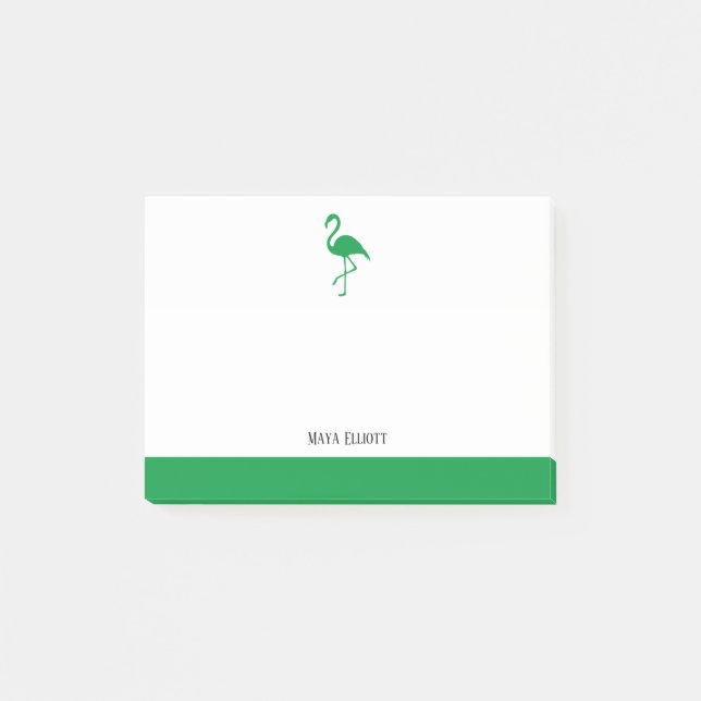 Weiß auf leuchtend grüne Flamingo und Grenze mit d Post-it Klebezettel (Vorderseite)