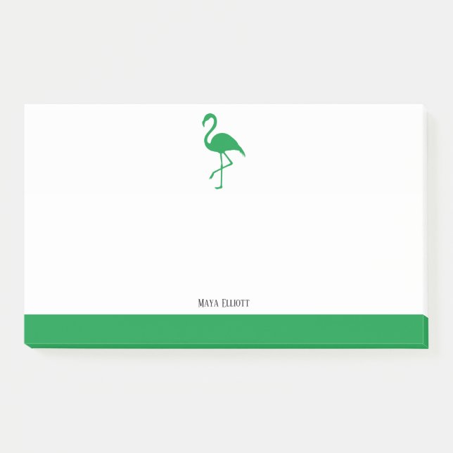Weiß auf leuchtend grüne Flamingo und Grenze mit d Post-it Klebezettel (Vorderseite)