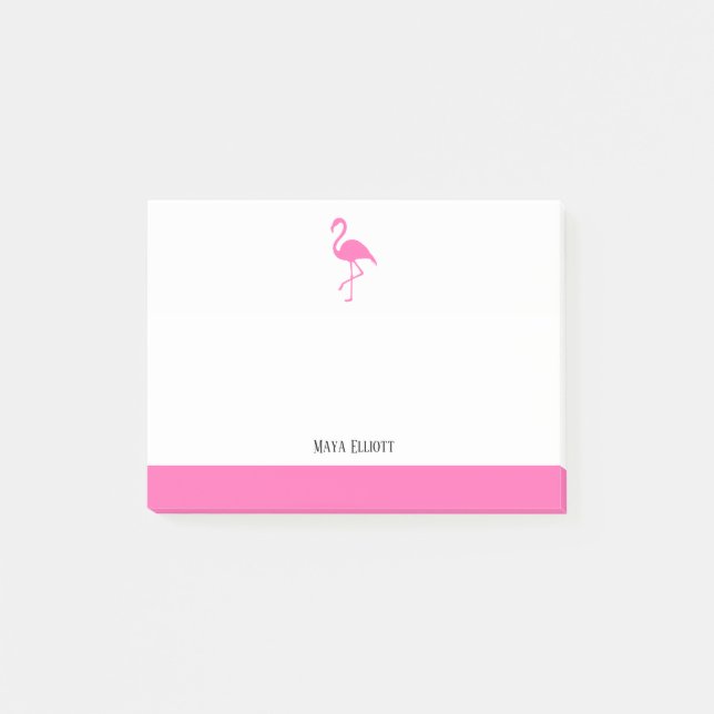 Weiß auf leuchtend rosa Flamingo und Grenze mit de Post-it Klebezettel (Vorderseite)