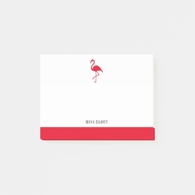 Weiß auf leuchtend rotem Flamingo und Grenze mit d Post-it Klebezettel (Vorderseite)