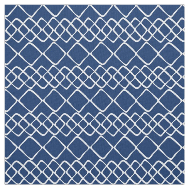 Weiß auf Marine-Blau-Diamant-Fliesen Stoff (Muster)