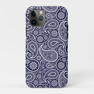 Weiß auf marineblauem Retro-Paisleymuster iPhone 11 Pro Hülle