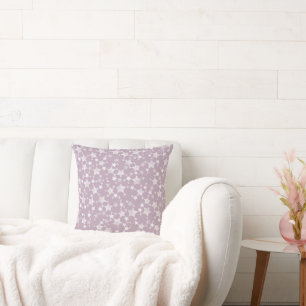 Weiß auf Mauve   Lino-Druck Sterne-Muster Kissen