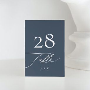 Weiß auf Navy Blue   Kalligrafie Moderne Hochzeit Tischnummer