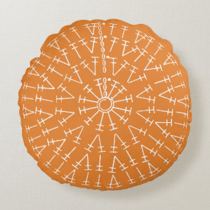 Weiß auf orangefarbenem Crochet Chart Rundes Kissen