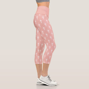 Weiß auf rosa Art-Deko-Muster Capri Leggings