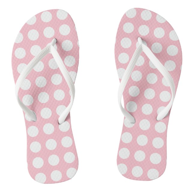 Weiß auf rosa Große horizontale Polka-Punkte Flip Flops (Fußbett)