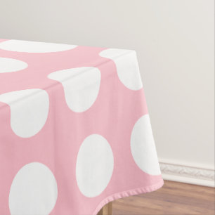 Weiß auf rosa Große horizontale Polka-Punkte Tischdecke