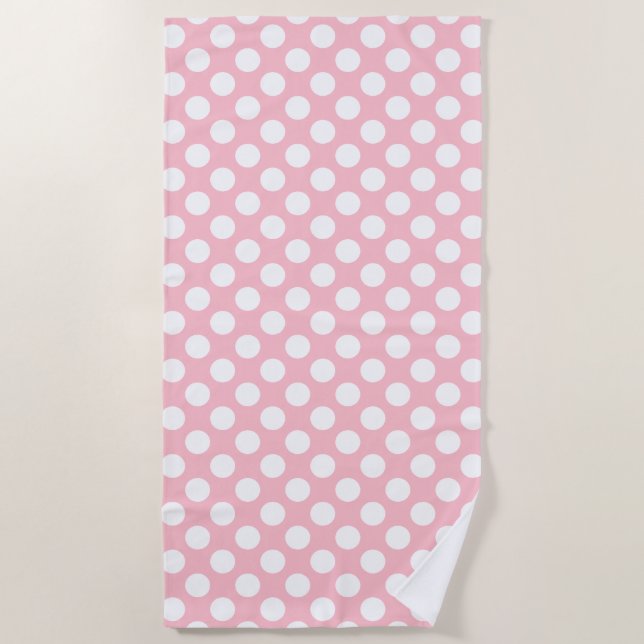 Weiß auf rosa große Polka-Punkte Strandtuch (Vorderseite)