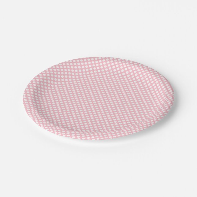 Weiß auf rosa kleine Polka-Punkte Pappteller (Schrägansicht)