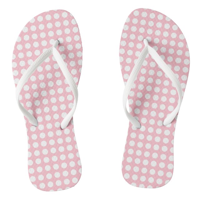 Weiß auf rosa mittelgroße, horizontale Polka-Punkt Flip Flops (Fußbett)