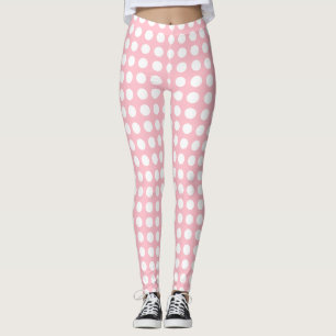 Weiß auf rosa mittelgroße, horizontale Polka-Punkt Leggings