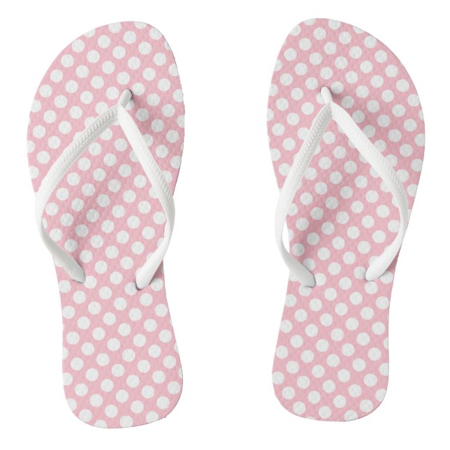 Weiß auf rosa mittelgroße Polka-Punkte Flip Flops (Fußbett)