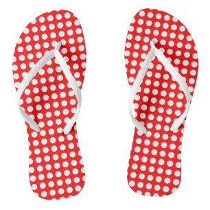 Weiß auf roten mittelgroßen horizontalen Polka-Pun Flip Flops