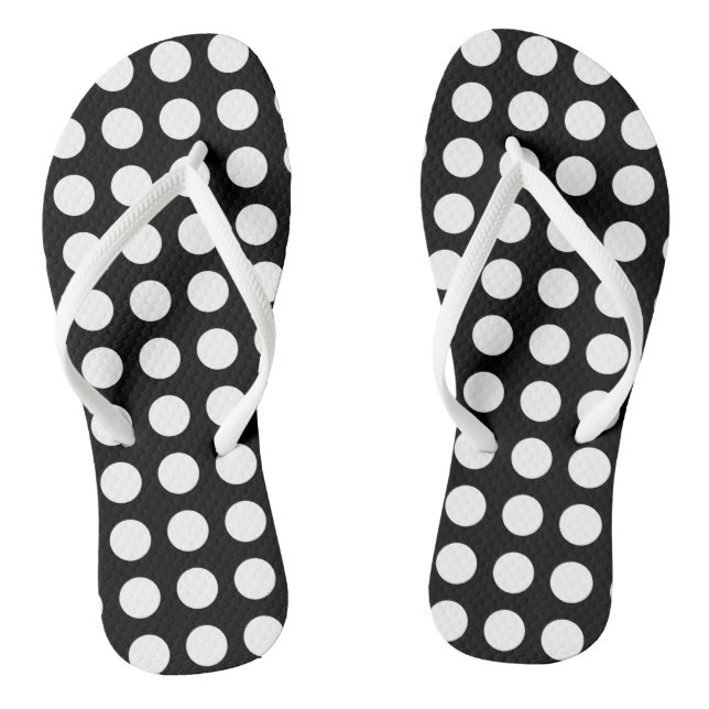 Weiß auf schwarz großen horizontalen Polka-Punkten Flip Flops (Fußbett)