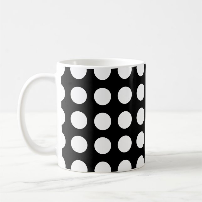 Weiß auf schwarz großen horizontalen Polka-Punkten Kaffeetasse (Links)