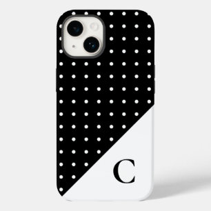 Weiß auf Schwarz Polka Dot Muster Monogram Case-Mate iPhone 14 Hülle
