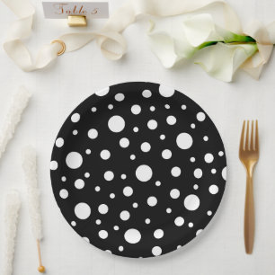 Weiß auf Schwarz Polka Dot Muster Pappteller