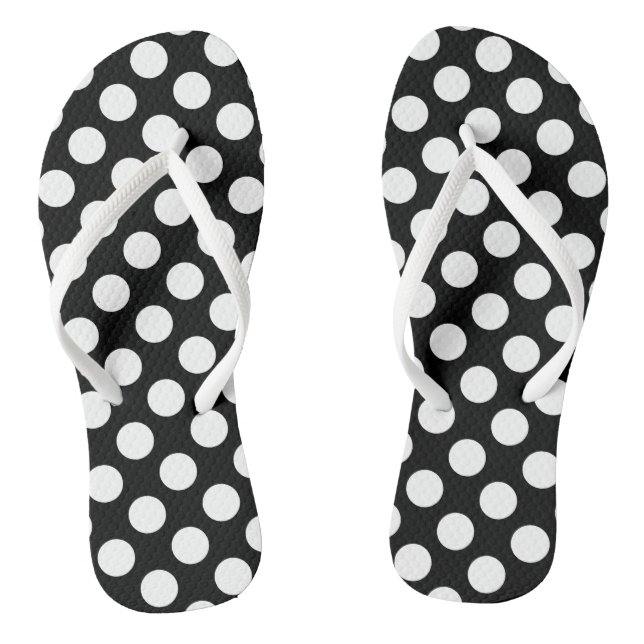 Weiß auf schwarzen großen Polka-Punkten Flip Flops (Fußbett)