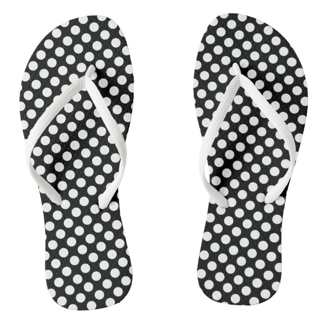 Weiß auf schwarzen mittelgroßen Polka-Punkten Flip Flops (Fußbett)