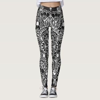 Weiß auf schwarzer Mandala Leggings