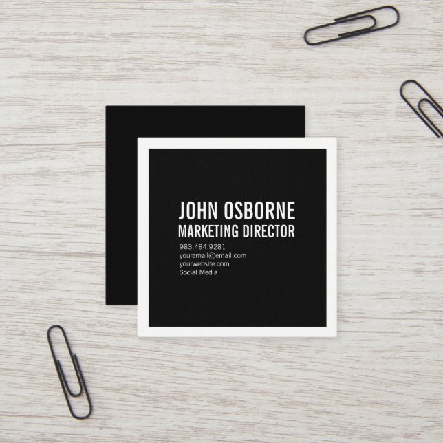 Weiß auf schwarzes Quadrat-Visitenkarte Quadratische Visitenkarte (Vorderseite/Rückseite Beispiel)