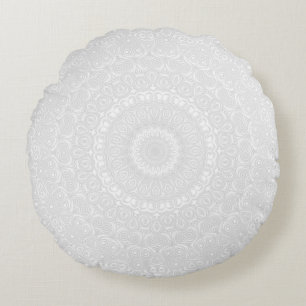 Weiß auf Weiß geometrisches Mandala-Muster Rundes Kissen
