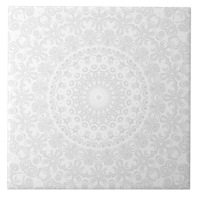 Weiß auf Weiß Minimal Mandala Muster Fliese (Vorderseite)