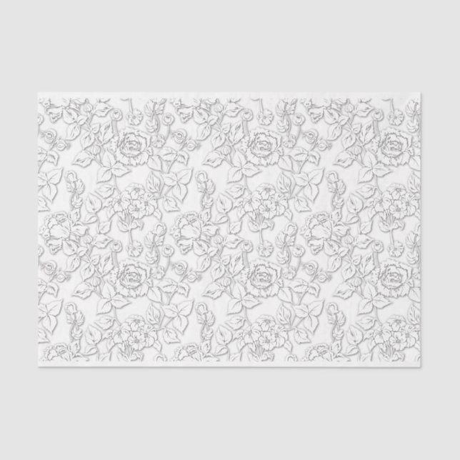Weiß auf Weiß Rose Moderne Damask Floral Seidenpapier (Vorderseite)